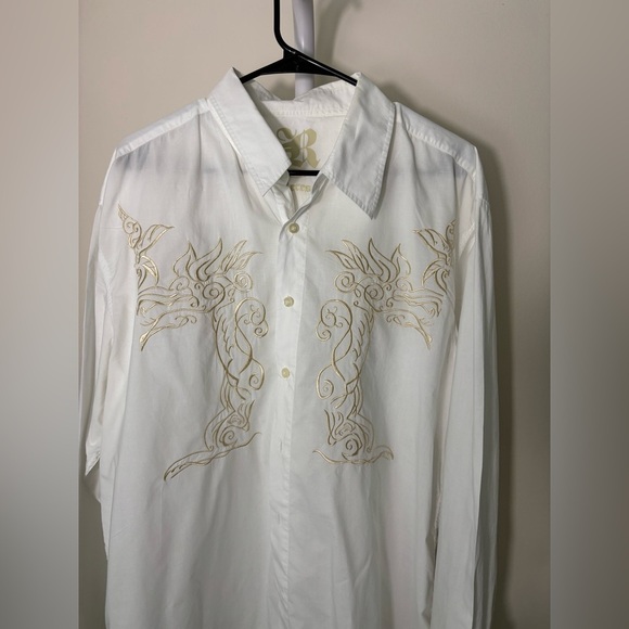 Recess Other - Vintage Y2K Elegant White and Gold Men's Dress Shirt Embroidered Party XXL